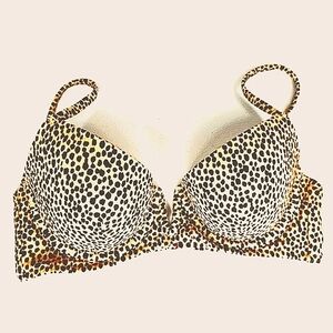 Leopard Print Padded Bra 34B Rose Gold Clasp Pink Interior Underwire Pushup